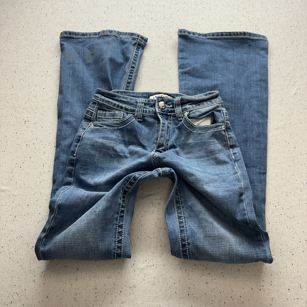Legend Flare Jeans Womens Size 1 Blue Denim Embellished Rhinestone Cross Pocket